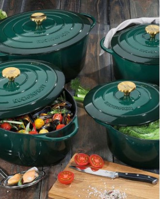 Oala rotunda din fonta, cu capac, verde, 26 cm, Provence - KUCHENPROFI